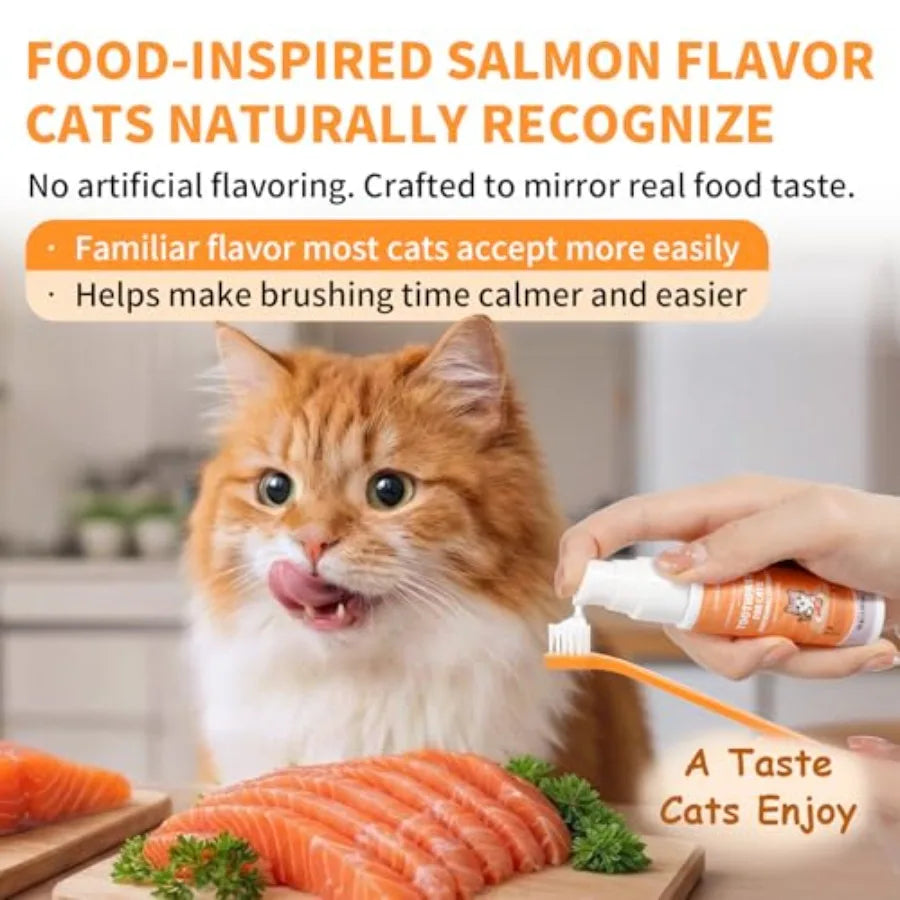 ZumPets Cat Dental Kit – Salmon Flavor Toothpaste with Toothbrush & Finger Brush