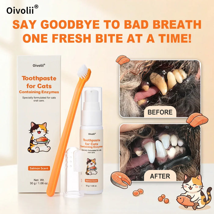 ZumPets Cat Dental Kit – Salmon Toothpaste, Toothbrush & Finger Brush for Cats