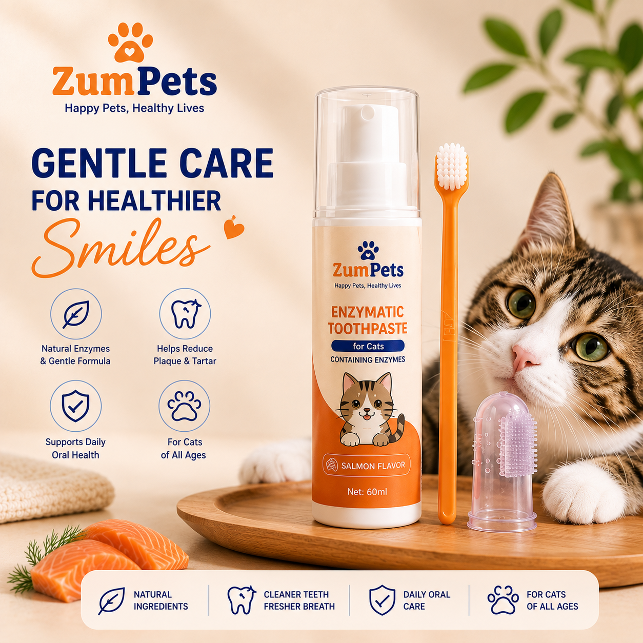 ZumPets Cat Dental Kit – Salmon Flavor Toothpaste